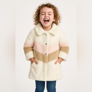 Velveteen Girls Faux Fur Colorblock Coat White Pink Tan | Size 5Y